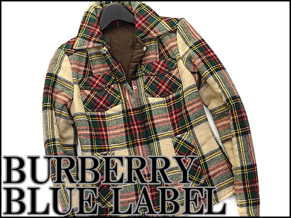 美品 バーバリーブルーレーベル 中綿リバーシブルツイードウールジャケット38(M)多色★J23542 BURBERRY BLUE LABEL 秋冬