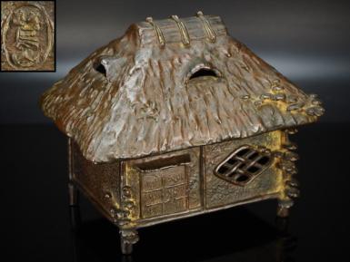 【治】佐渡名人『市橋鷺山』作　斑紫銅製　葛家香炉☆置物　香道具　床飾り　TF79