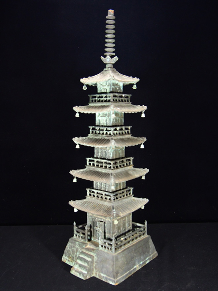 治】古銅製 特大五重塔置物☆高さ70cm 重さ約10kg 盆景 庭置き