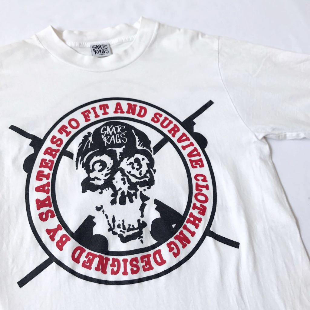 90s SKATE RAGS スカル Tシャツ M ホワイト USA製 90年代 スケート