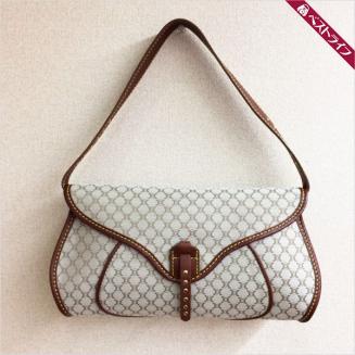 ◆1円 本物 美品 セリーヌ マカダム ジャガード セミワンショルダー ベージュ系【001】