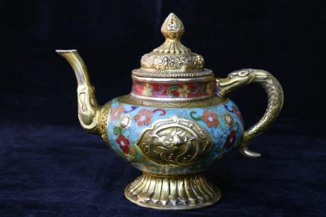 年代物 貴重 稀少珍品 銅胎景泰藍 七宝焼 琺瑯彩 龍紋 茶壷 酒壷 急須