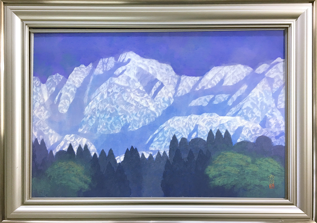 大島秀信、【風景】、希少な大判額装用画集より、美品、日本人画家 夢福堂】 大島秀信 『峰光る立山』 日本画 P30号 富山県出身 剱岳 立山