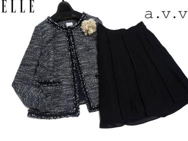 大人気，大得価 １円 ELLE エル ツイードノーカラージャケット&times;a.v.v スカートスーツ Ｌ 入学卒業 フォーマル(ひざ丈スカート)｜売買されたオークション情報、yahooの商品情報をアーカイブ公開 - オークフ ひざ丈スカート