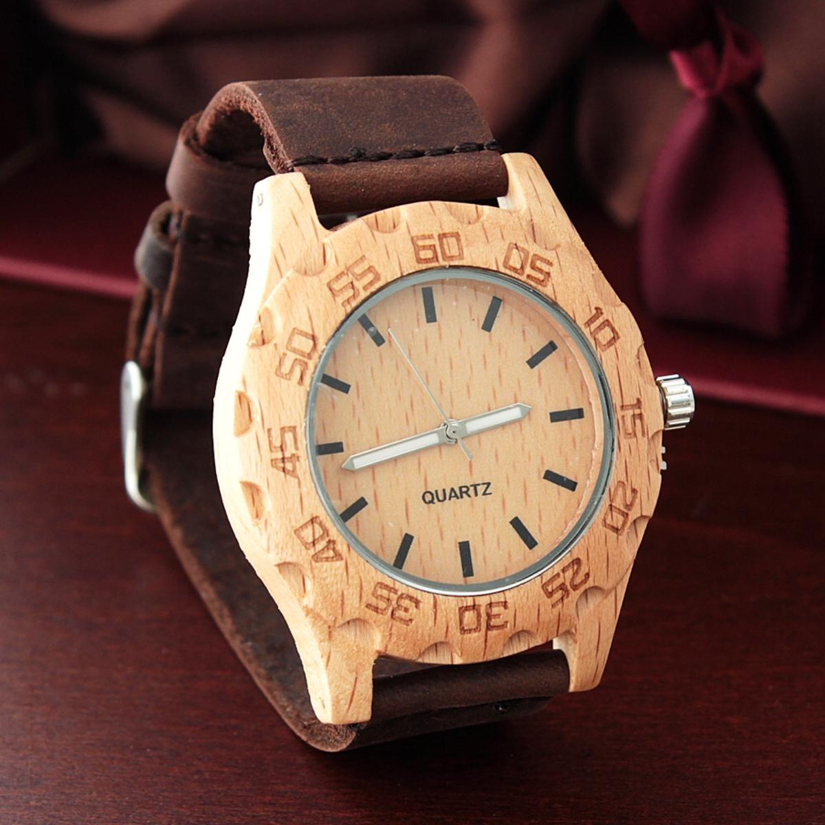 《1円》オシャレ！木製腕時計 Woodウォッチ 男性用 ブラウン_2