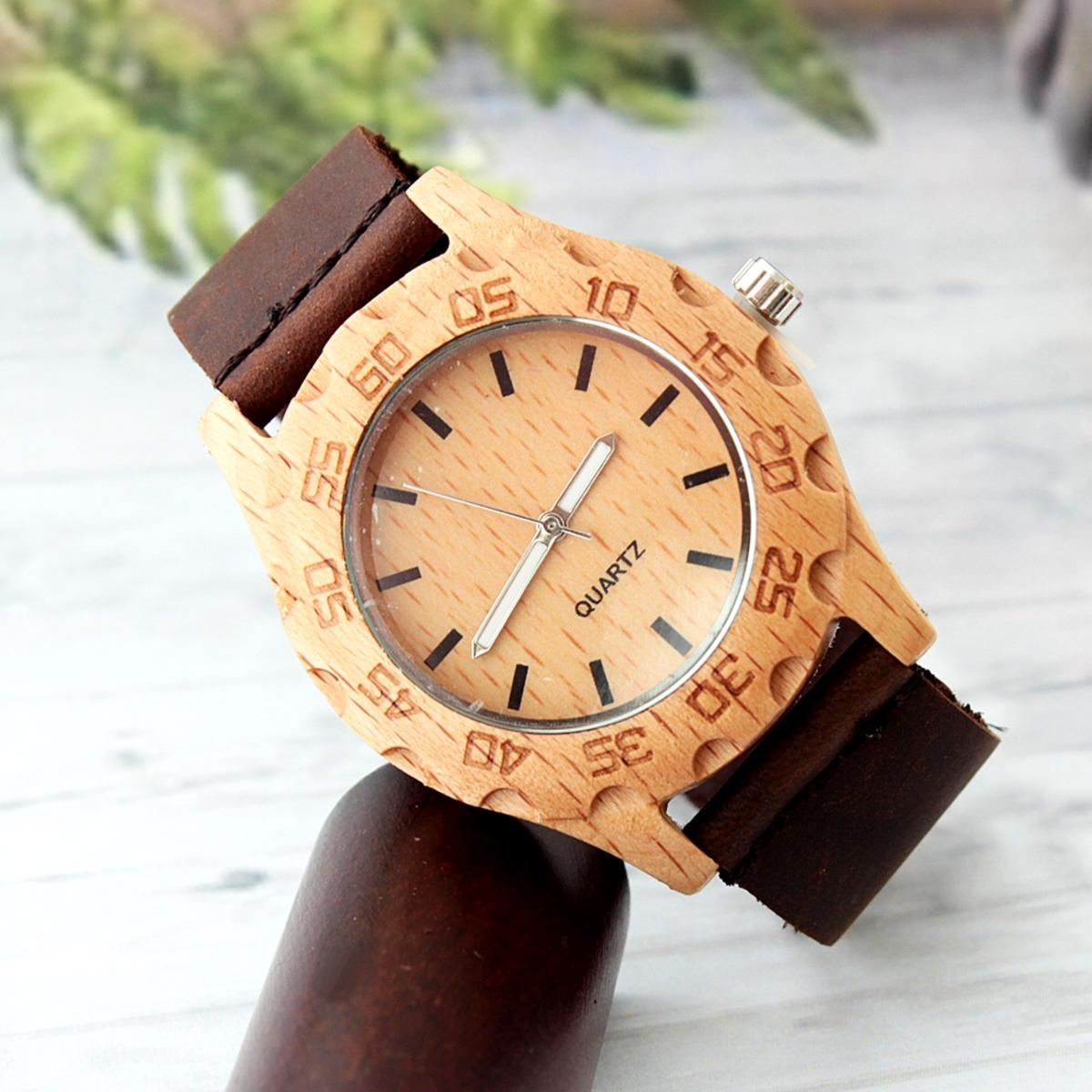 《1円》オシャレ！木製腕時計 Woodウォッチ 男性用 ブラウン_3