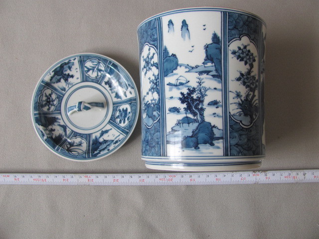 ◇お茶道具・平安青峰銘「山水染付水指、蓋置」美品(水指)｜売買された