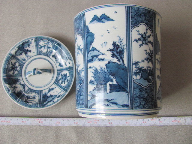 ◇お茶道具・平安青峰銘「山水染付水指、蓋置」美品(水指)｜売買された