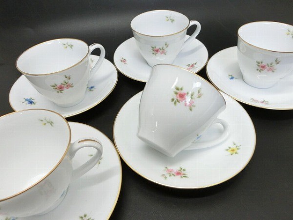 181xn/801E□大倉陶園 カップ＆ソーサ 金彩 花柄 5客 中古良品