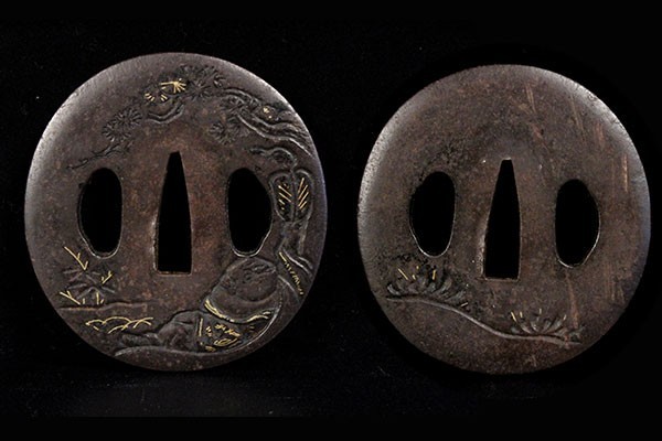 喜】時代 布袋尊図 金象嵌 鉄鍔 売切り 武具 刀装具 100382 鍔 銘