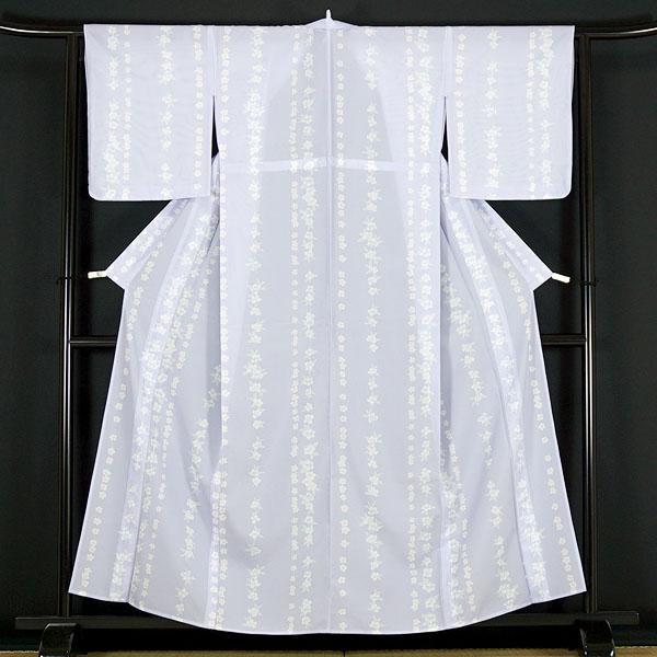 ≪7738≫ 夏衣 絽 Lサイズ 薄紫 花文様 洗える小紋 ポリエステル 着物 