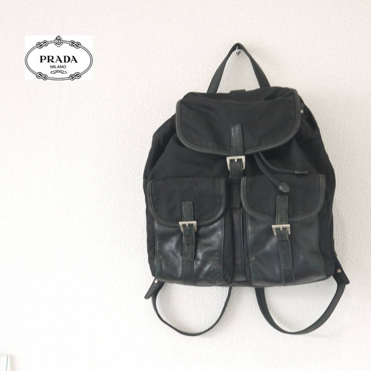 早い者勝ち!! PRADA プラダ レザー ナイロン ロゴプレート リュック 