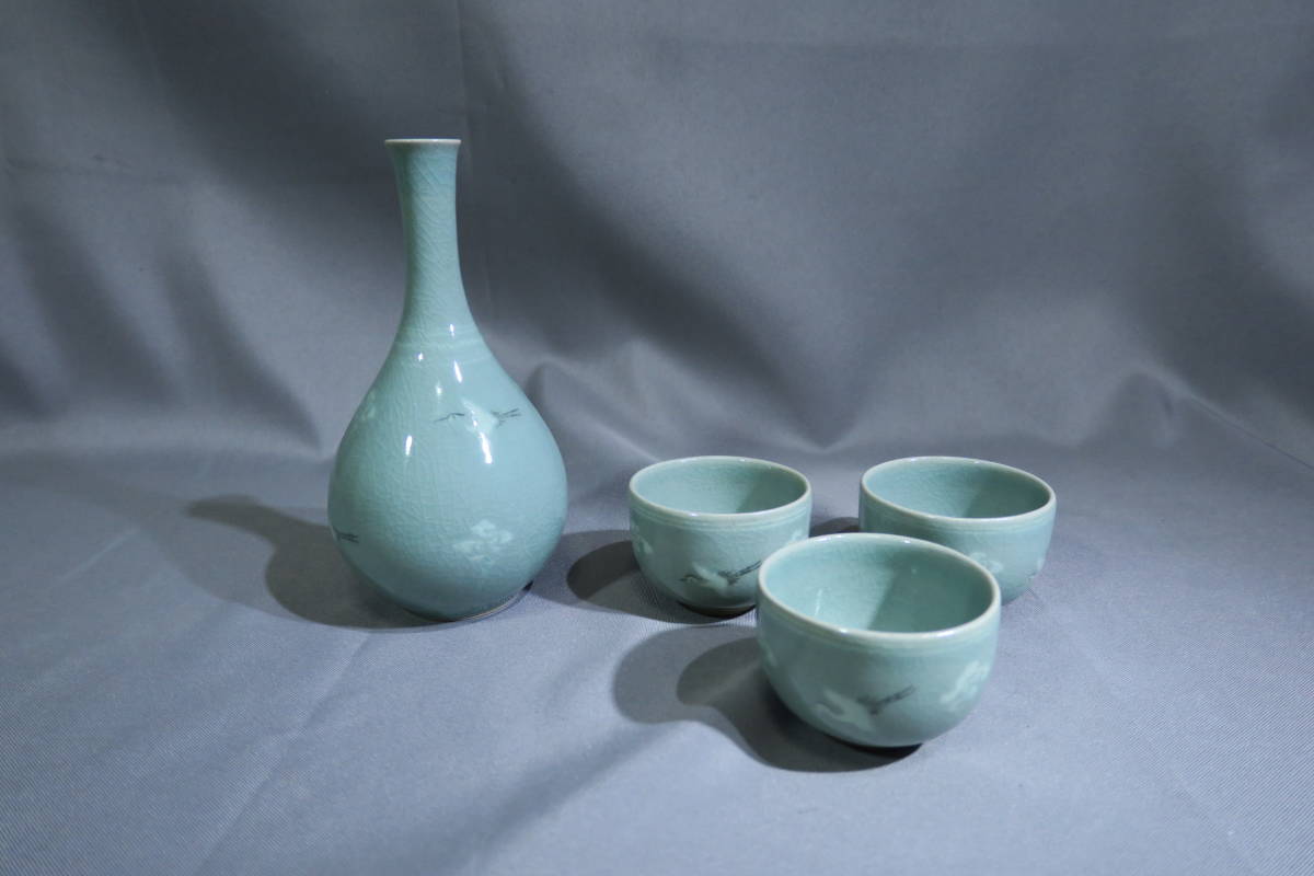 青磁 酒器4点セット 韓国人間文化財 柳海剛作 韓国美術(青磁)｜売買 