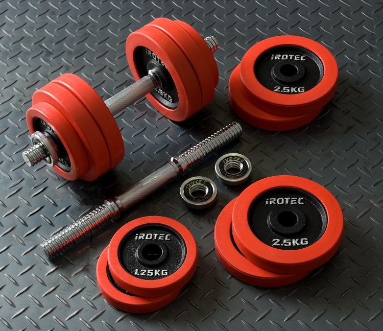 IROTEC(アイロテック)ラバーダンベル30KGセット(片手15KG×2個)/【本州送料無料】トレーニング器具 バーベル 筋トレ ベンチプレス