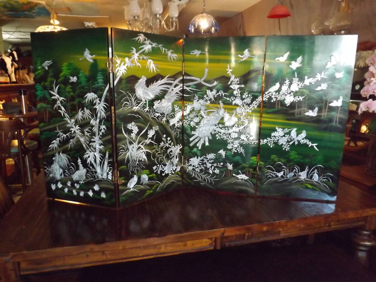 新品，大得価 ルイの部屋 螺鈿 素晴らしくきれいな4枚折り縁起屏風(屏風)｜売買されたオークション情報、yahooの商品情報をアーカイブ公開 - オークファン 屏風