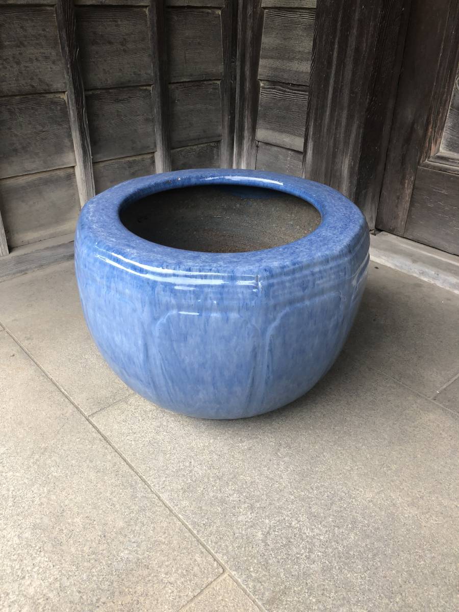 昭和レトロ 陶器製 海鼠釉 12角形 火鉢 メダカ鉢 38×28 - メルカリ