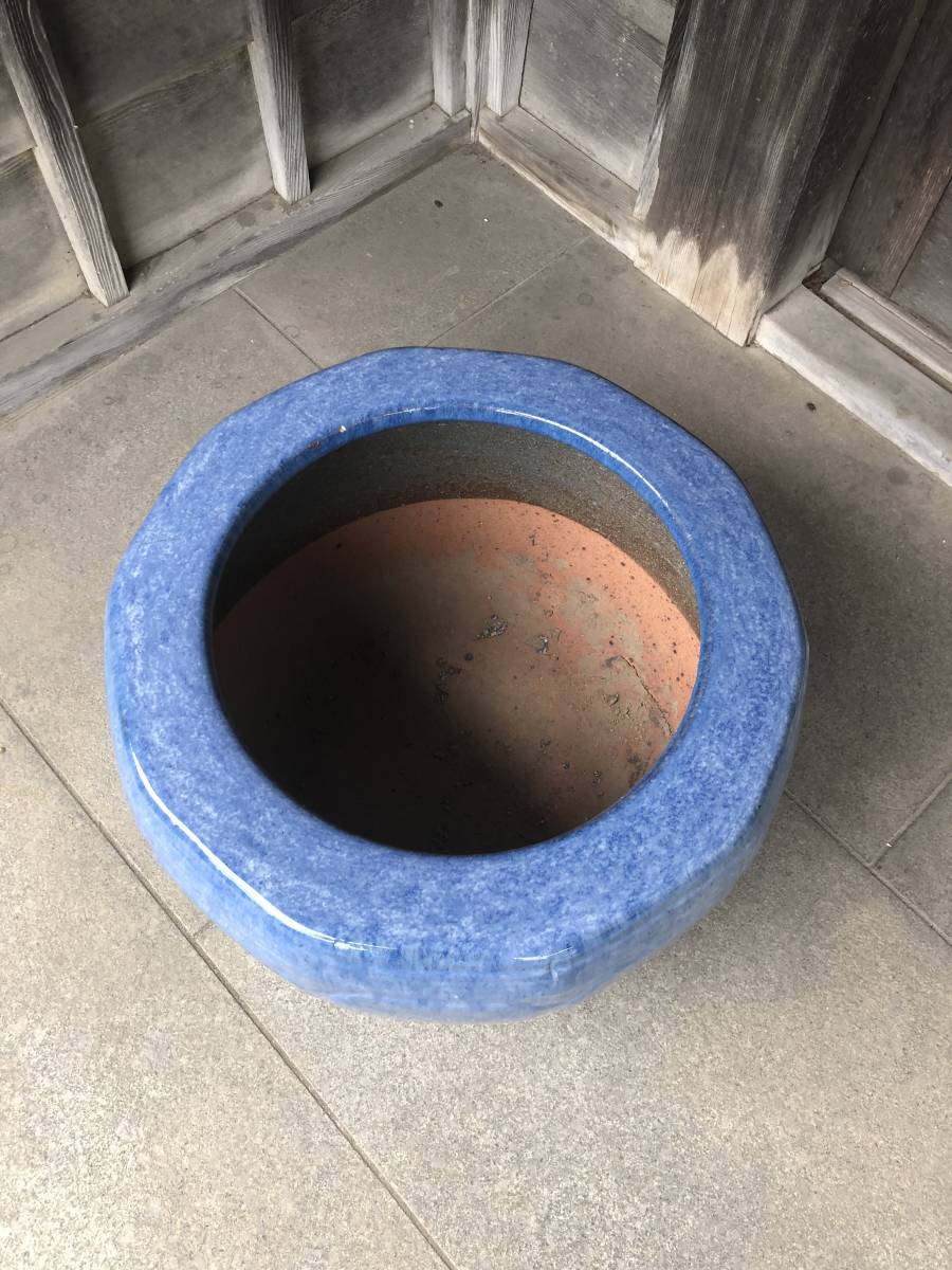 昭和レトロ 陶器製 海鼠釉 12角形 火鉢 メダカ鉢 38×28 - メルカリ