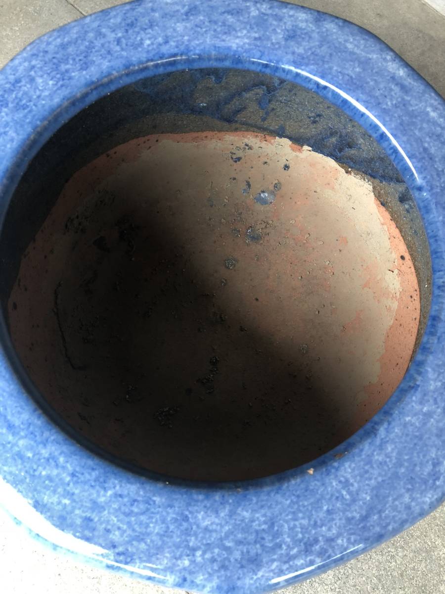 昭和レトロ 陶器製 海鼠釉 12角形 火鉢 メダカ鉢 38×28 - メルカリ