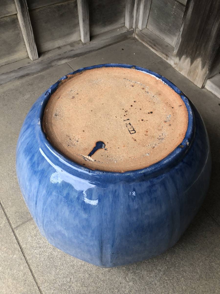 昭和レトロ 陶器製 海鼠釉 12角形 火鉢 メダカ鉢 38×28 - メルカリ