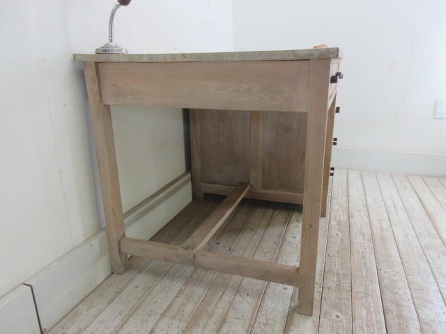 古い木製の片袖机引き出し5杯ワークデスク作業台古家具アンティーク