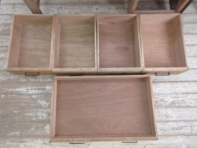 古い木製の片袖机引き出し5杯ワークデスク作業台古家具アンティーク