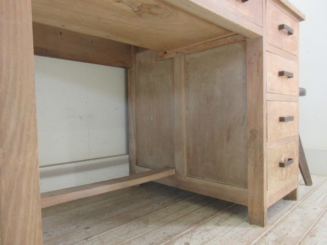 古い木製の片袖机引き出し5杯ワークデスク作業台古家具アンティーク