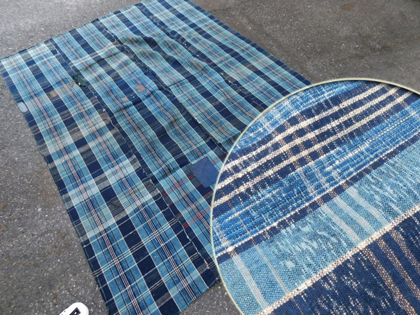 582 古布 藍染 木綿 indigo ふとん皮 残糸織 4幅 着物リメイク 582 古布 藍染 木綿 indigo ふとん皮 残糸織 4幅 着物リメイク