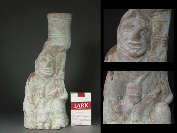 【古玄社】古代美術　漢時代発掘品人物／燭台　YK832
