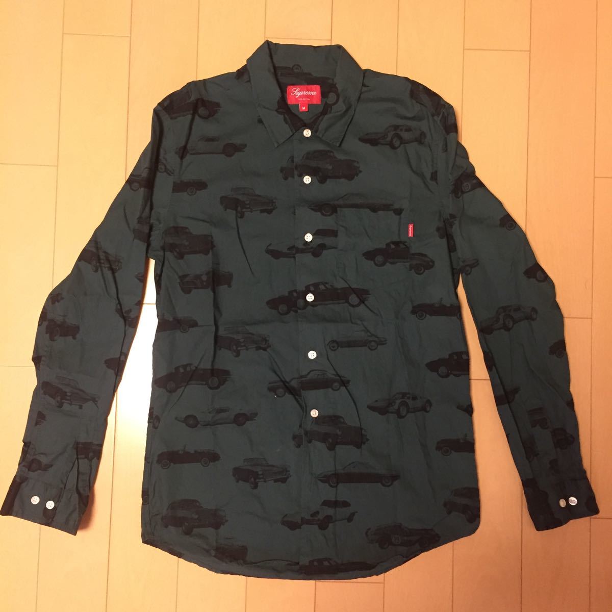 [極美品]2012aw supreme cars shirt Mサイズ グリーン シャツ シュプリーム カーズ シャツ 車 テキスタイル 総柄 緑 長袖シャツ