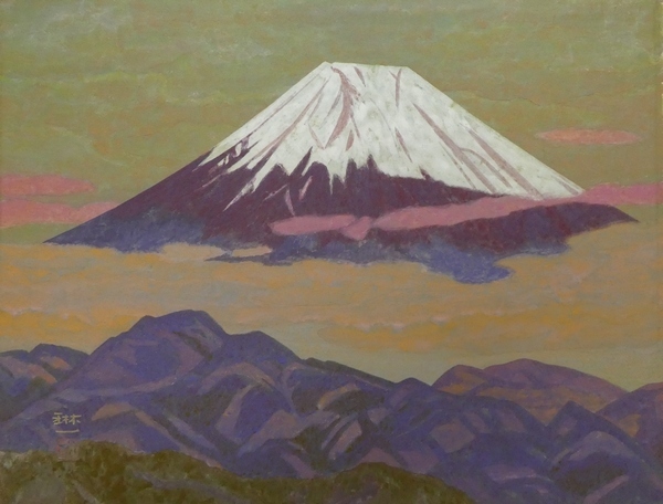 ☆日本画☆ 間瀬琳一 『朝雲富士』 共シール P10号 【中京画壇