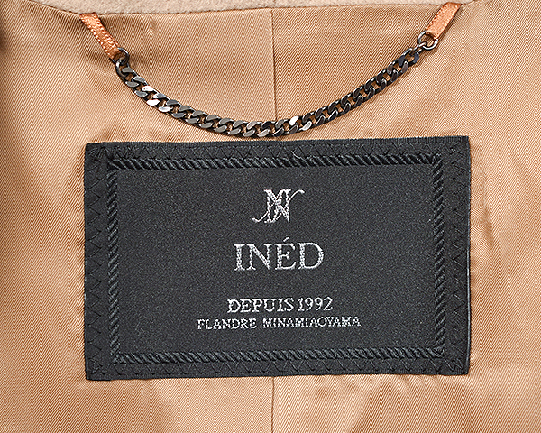秋冬■T5443■INED イネド■ウール100%■ショールカラー ベルテッドショートコート■size7■ベージュ