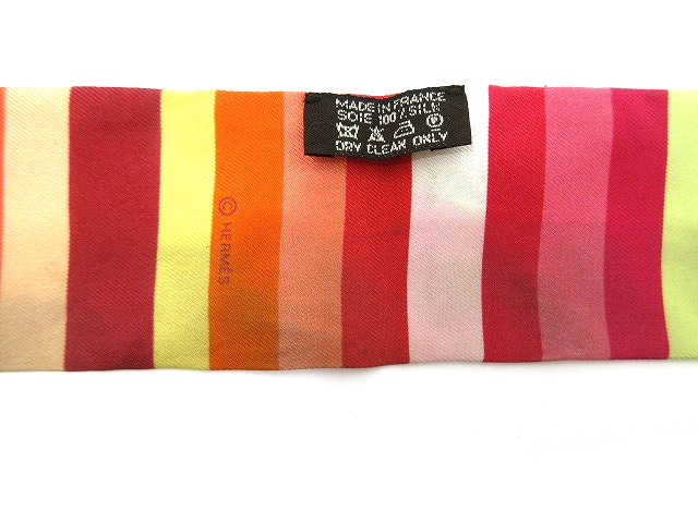 1円 HERMES エルメス○ツイリースカーフ シルク100% レッド×オレンジ