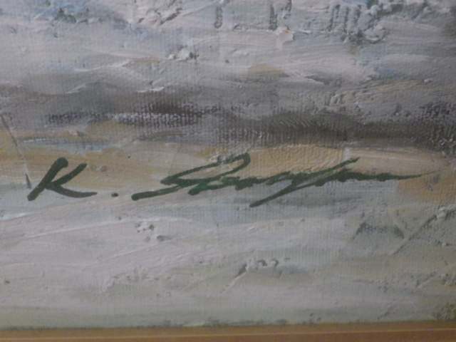 ◇年代物 油絵/油彩 F10号 雪景色/風景画/教会 作家サイン入り 額装