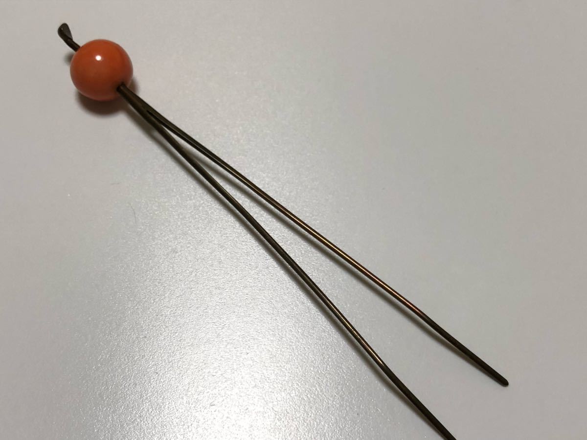 アンティーク 本珊瑚 7.7g 1.3～1.4cm玉 玉簪 ソーティング付属【検
