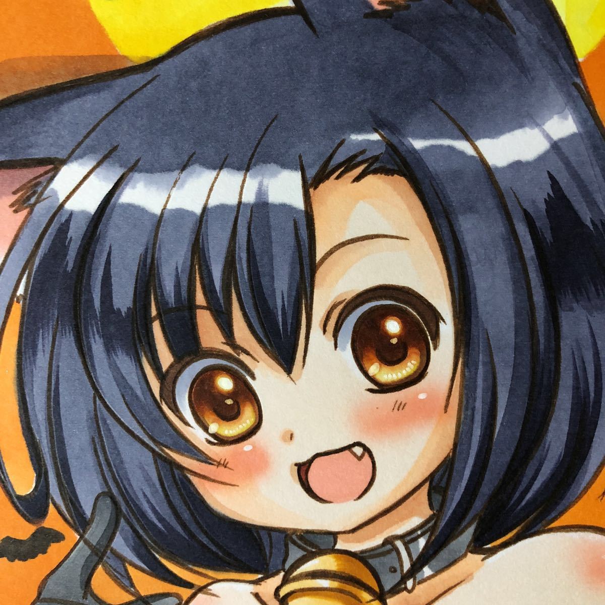 手描きオリジナルイラスト A4サイズ 黒猫ハロウィン(手描きイラスト