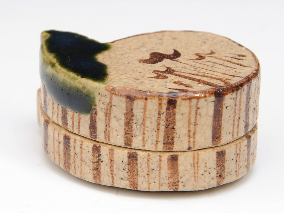 松本鉄山（造）織部瓢香合 共箱 共布 茶道具 現代工芸 美品 b3903t 茶道具