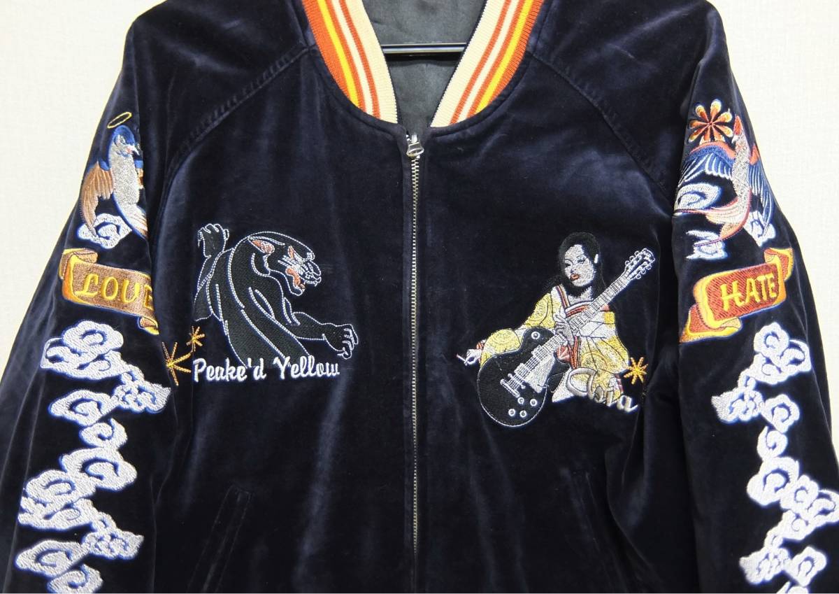 Peak'd Yellow ピークドイエロー 別珍×サテン スカジャン 紺黒 40