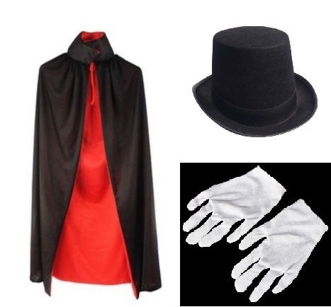 マジック マジシャン 衣装 セット マント ハット 帽子 手袋_1