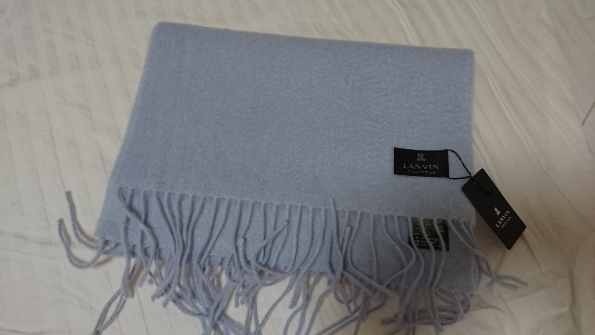 新品タグ付きランバンオンブルー カシミヤ100%大判ストール 水玉 新品