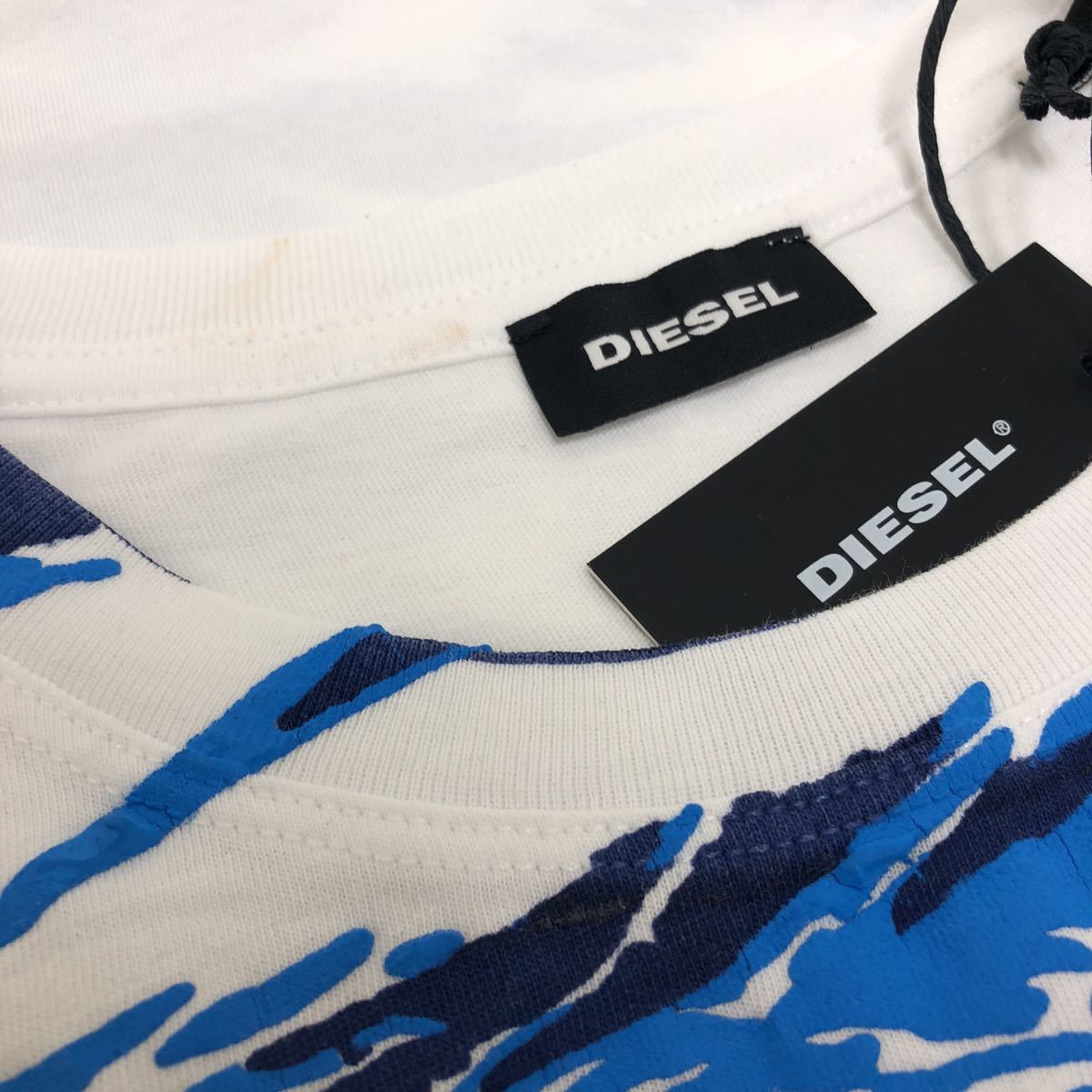 【定番人気，安い】 1円スタート【新品NEW/訳アリ】ディーゼル DIESEL デザインプリント メンズ 半袖 Tシャツ sizeL ホワイト