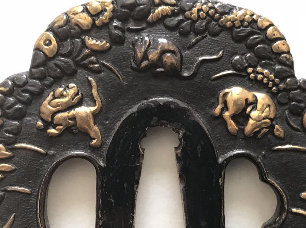 十二支の図鐔 日本刀刀装具 鍔 Tsuba つば 鐔 干支 新年 金象嵌 153g