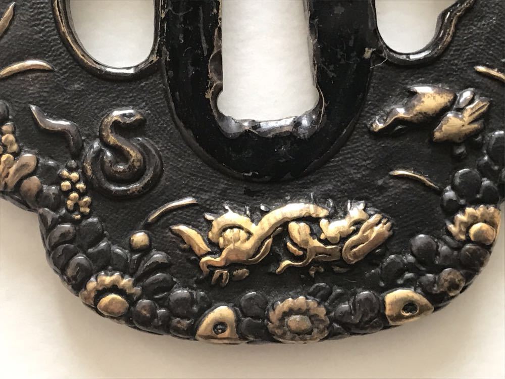 十二支の図鐔 日本刀刀装具 鍔 Tsuba つば 鐔 干支 新年 金象嵌 153g