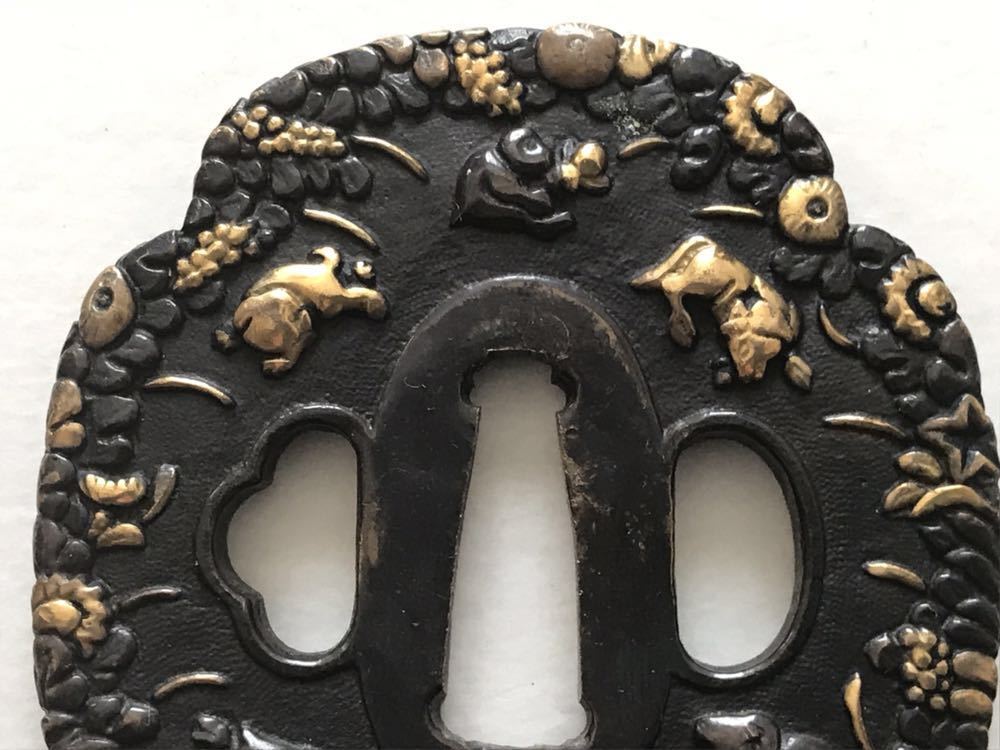 十二支の図鐔 日本刀刀装具 鍔 Tsuba つば 鐔 干支 新年 金象嵌 153g