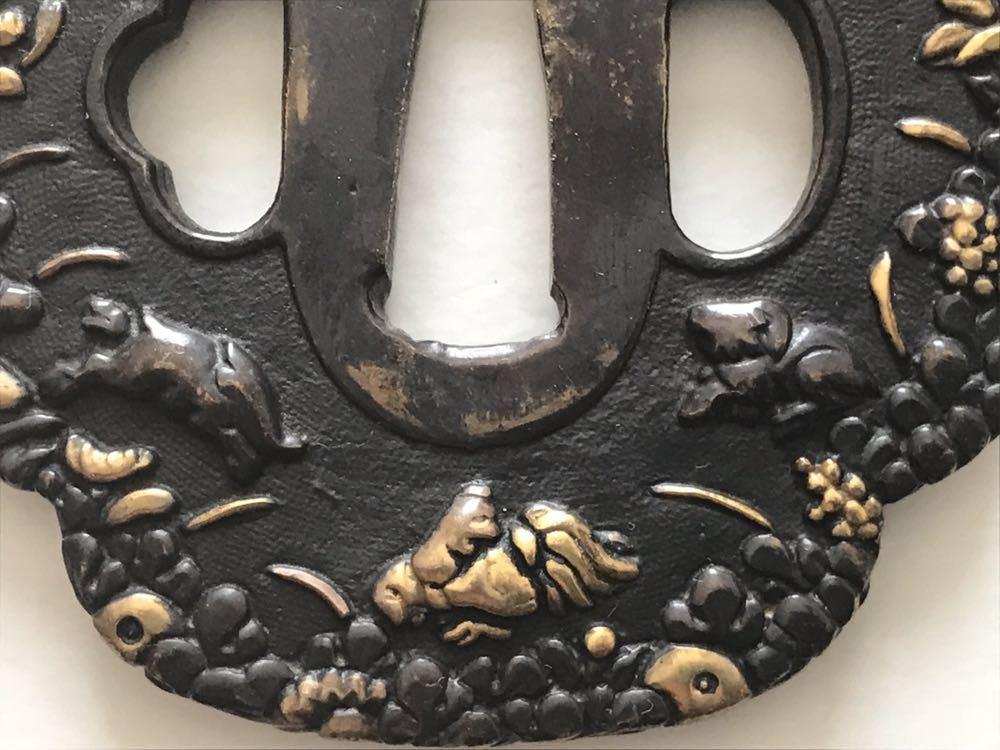 十二支の図鐔 日本刀刀装具 鍔 Tsuba つば 鐔 干支 新年 金象嵌 153g