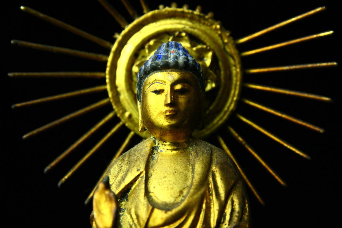 董芸】仏教美術 江戸時代 鍍金 木彫 阿弥陀如来像 高23.8㎝ 蔵出品 [
