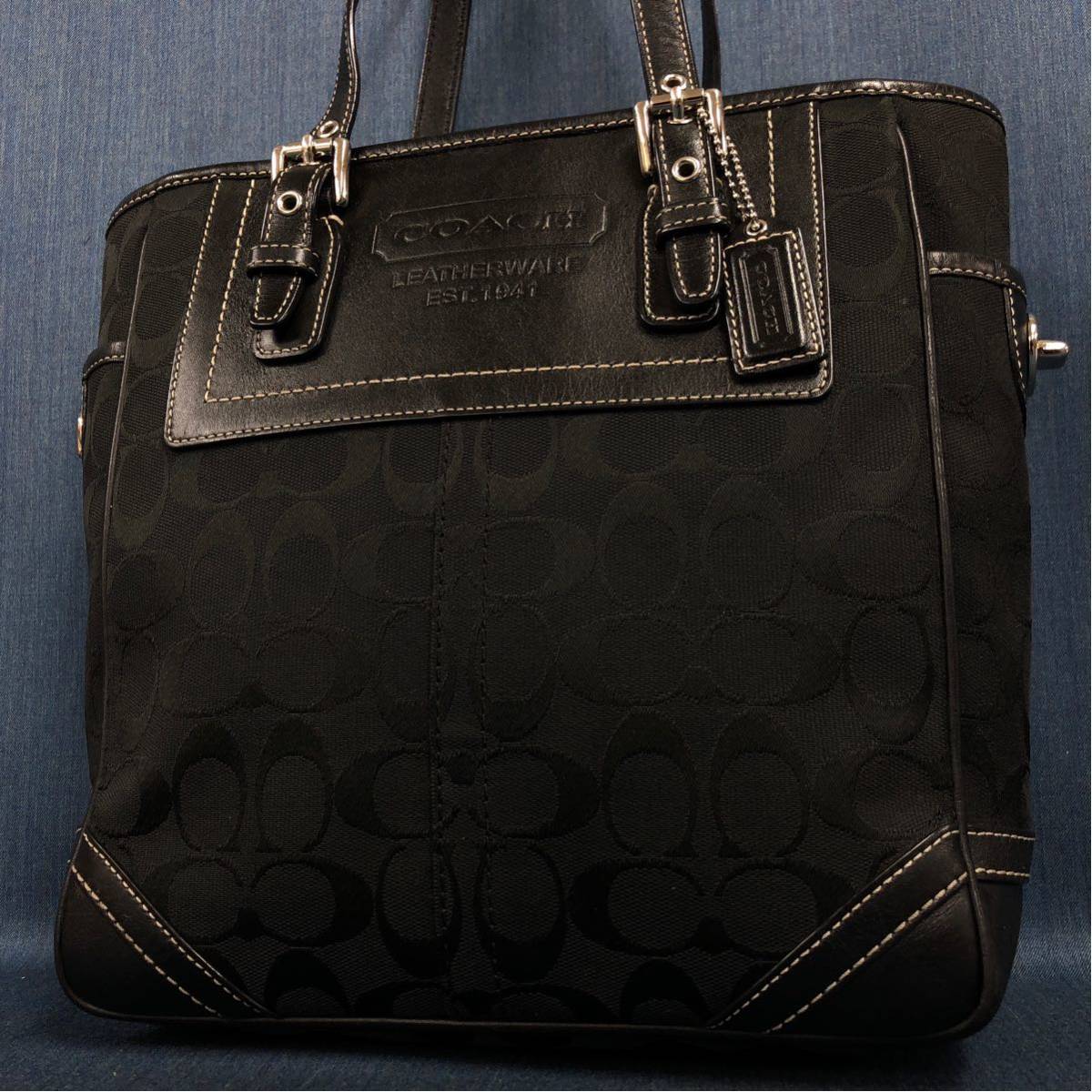 美品 COACH コーチ 総柄 布地 レザー トートバッグ ショルダーバッグ 