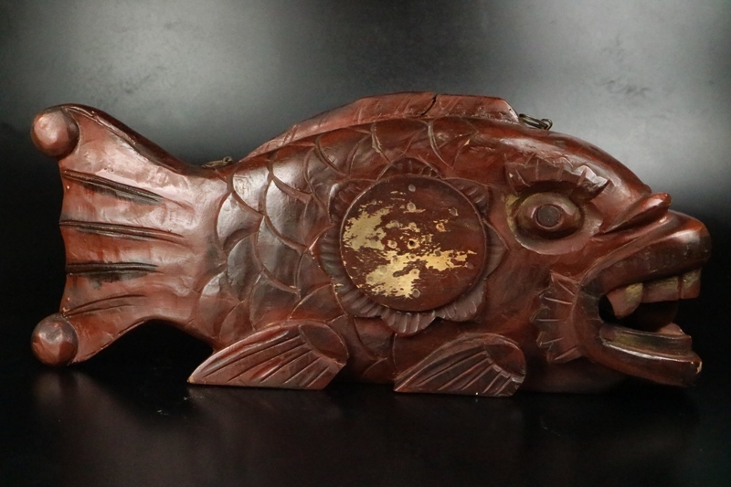 レトロ 時代物 木魚 木彫 魚鼓 喚鐘木魚 仏具 茶道具 古民具 4252 仏教美術