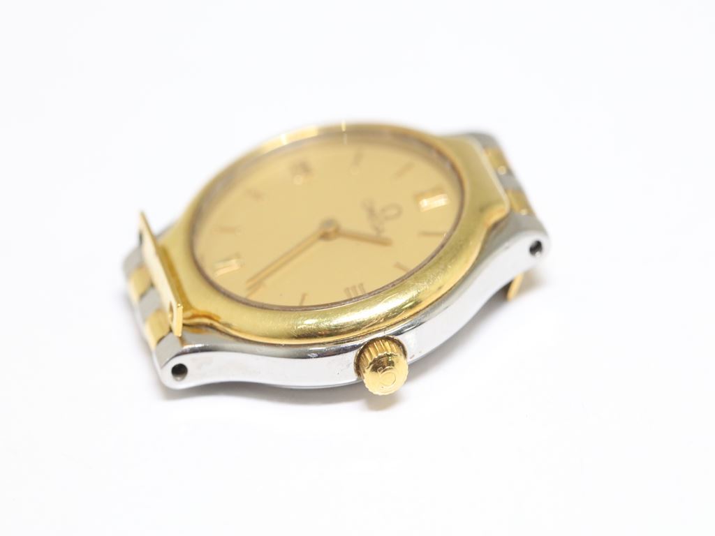 可動品【OMEGA/オメガ】 デビル　スイス製　ゴールドダイヤル　ラウンドフェイス　トップ　QZ　レディース腕時計　リ772