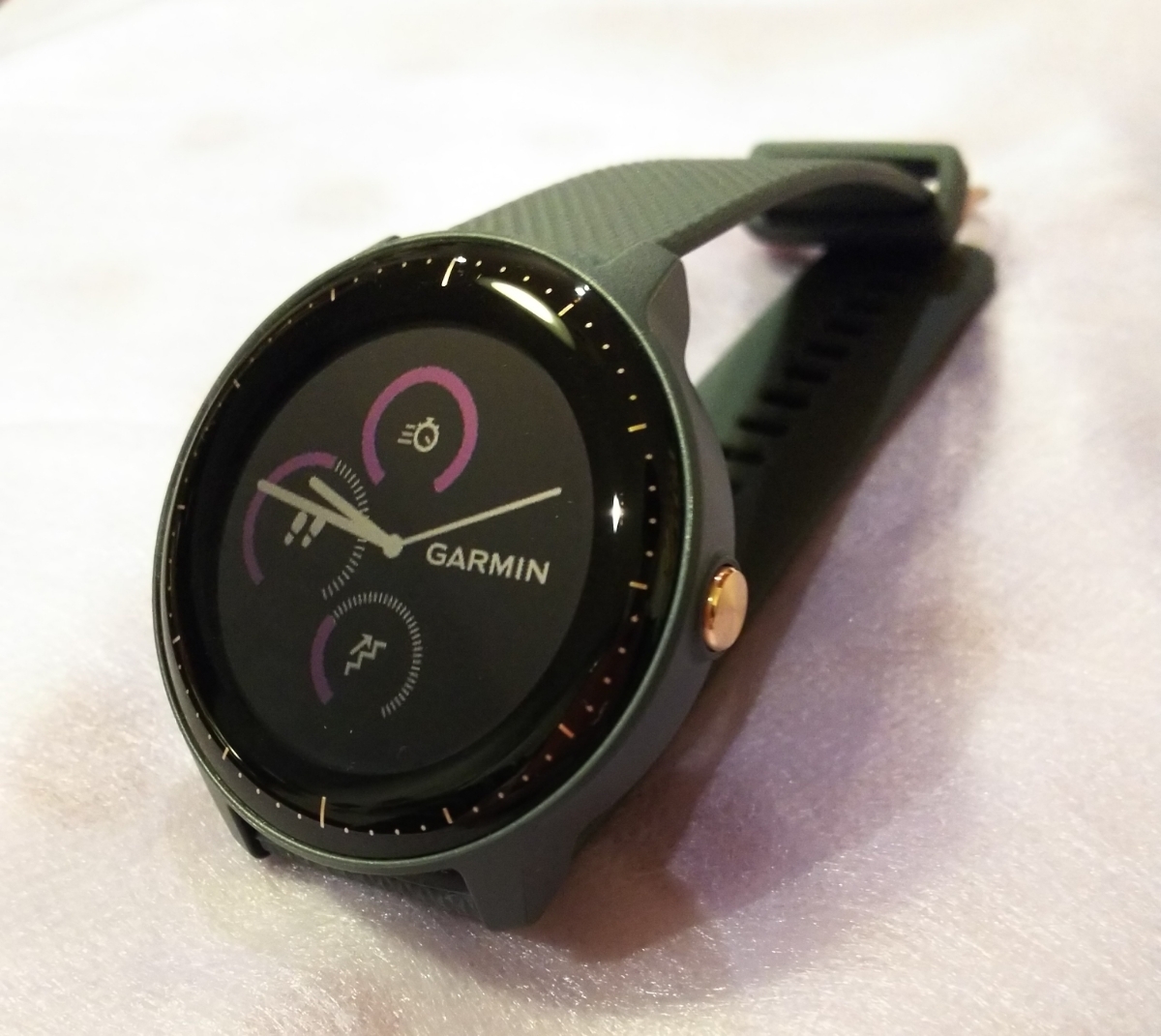 送料無料 Garmin vivoactive3 Music Granite Blue RoseGold ガーミン 美品 新品同様 試着のみ 音楽 ラン スマートウォッチ 正規 保証書あり