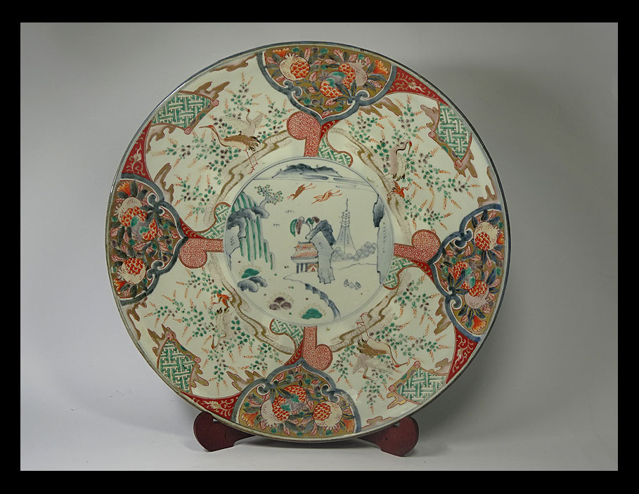 緑屋□i9*z 時代物 古伊万里 染錦 大皿 幅約45cm 092710#140 陶磁一般